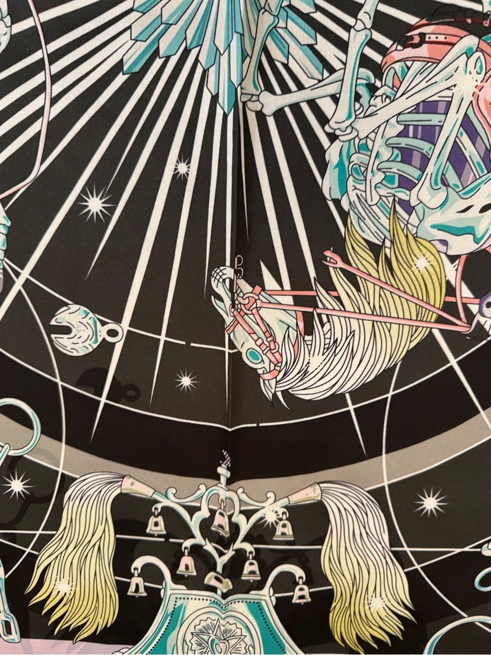 Luxury 90 Astrological Carousel Silk Scarf in Black, Pink, Mint - Picture 6 of 7